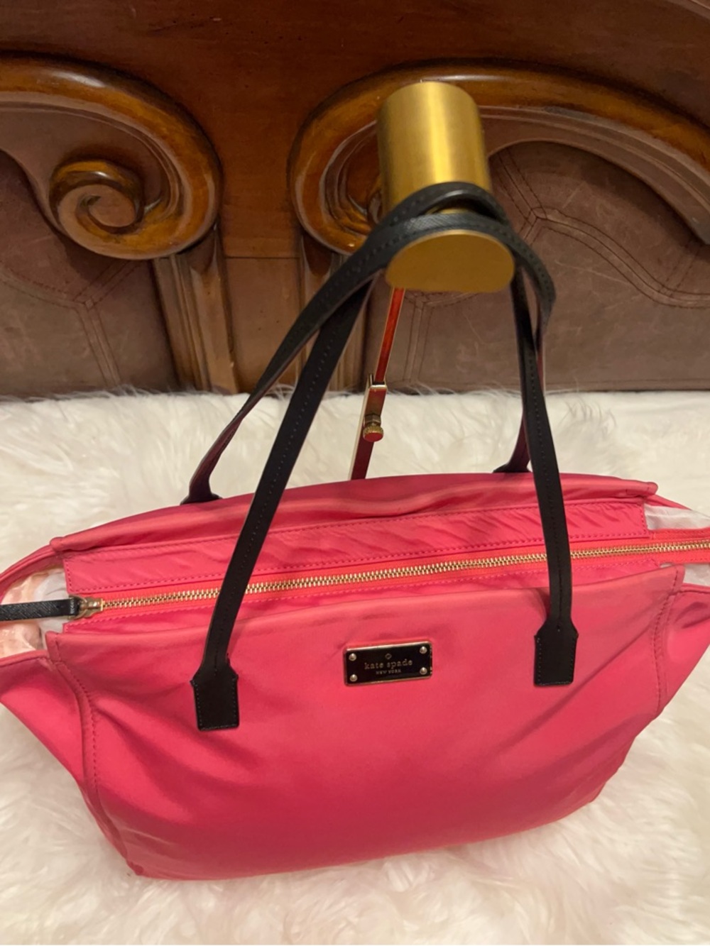 kate spade Hot Pink nylon with Black  leather Handles tote bag - Picture 13 of 16